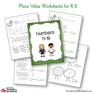Kindergarten to Grade 1-2 Place Value Worksheets Numbers 11-19