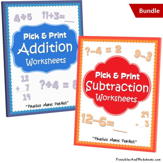 Addition and Subtraction Worksheets Bundle Cover