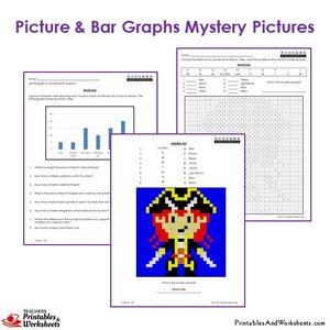 Grade 3 Picture and Bar Graphs Mystery Pictures Coloring Worksheets - Pirate