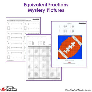 Grade 3 Equivalent Fractions Mystery Pictures Coloring Worksheets - Football