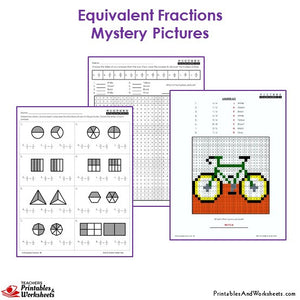 Grade 3 Equivalent Fractions Mystery Pictures Coloring Worksheets - Bicycle