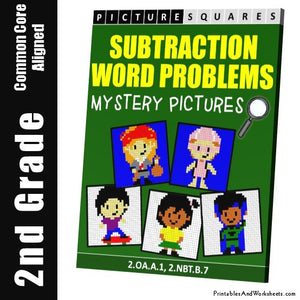 Grade 2 Subtraction Word Problems Mystery Pictures Coloring Worksheets