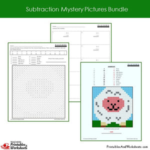 Grade 2 Subtraction Mystery Pictures Coloring Worksheets Sample 1