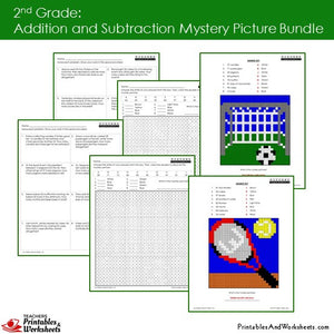Grade 2 Addition and Subtraction Mystery Pictures Coloring Worksheets Sample 3