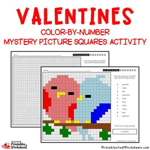 Valentines Day Coloring Activities Color by Number Mystery Pictures Worksheets Sample 2