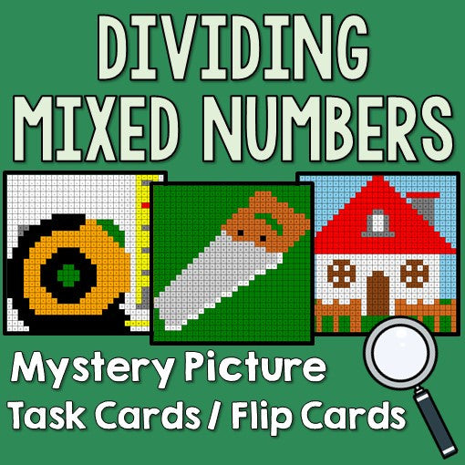 Dividing Mixed Numbers Mystery Pictures Task Cards