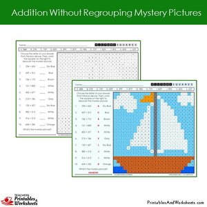Grade 2 Addition No Regrouping Mystery Pictures Coloring Worksheets Sample 1
