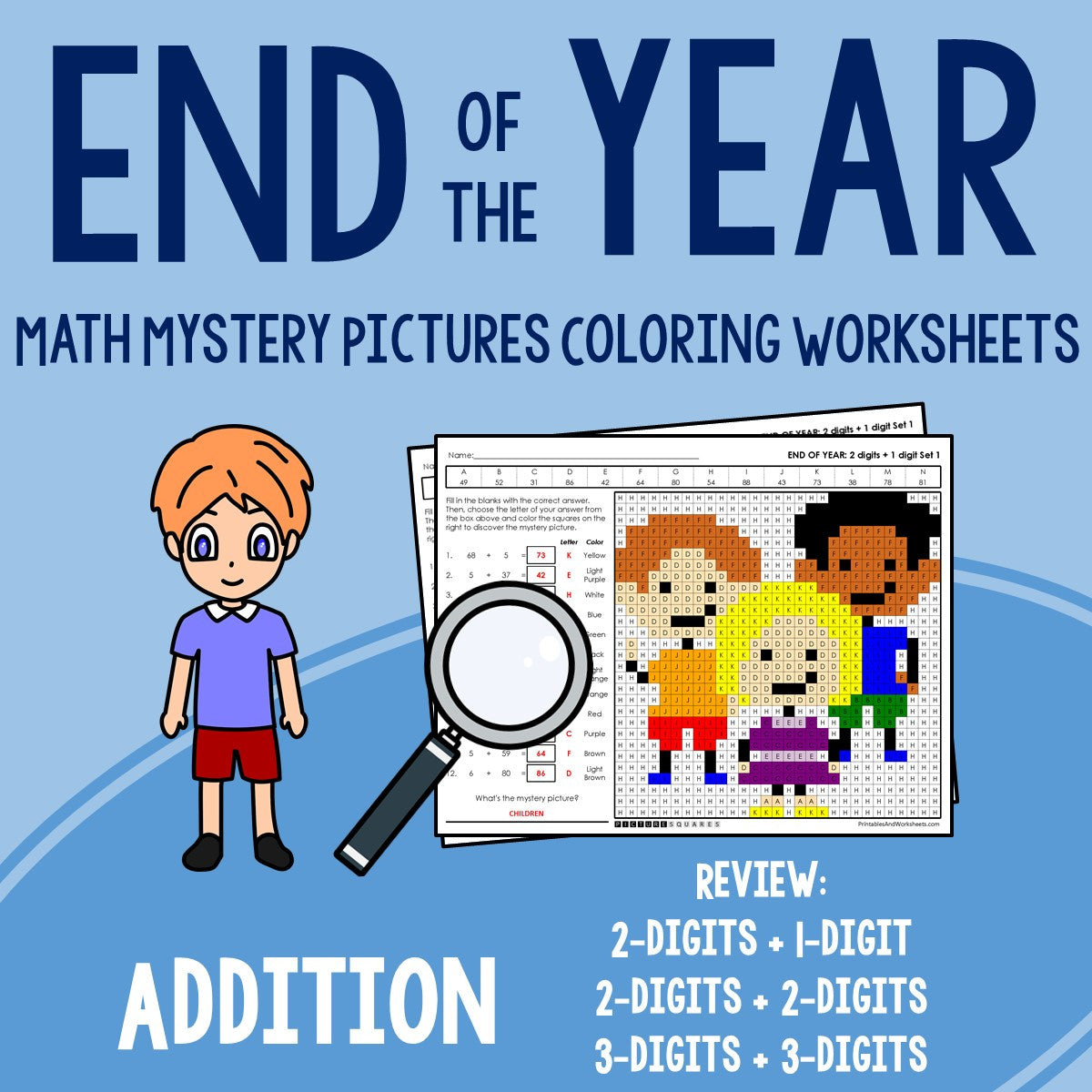 End of the Year Addition Coloring Worksheets