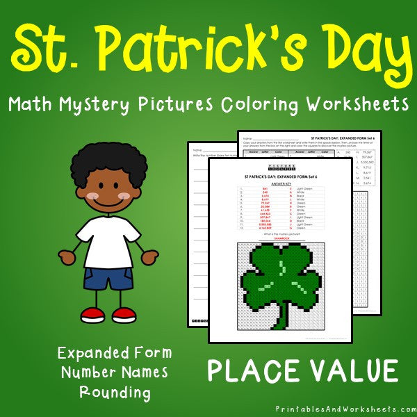Saint Patrick's Day Place Value Coloring Worksheets