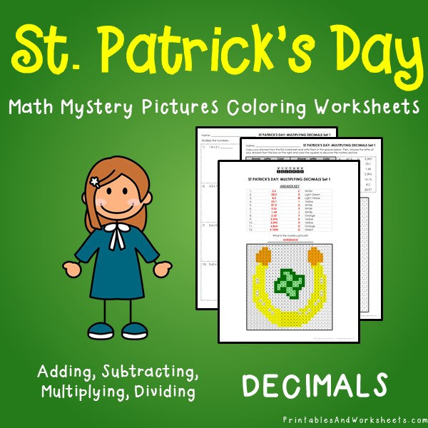 Saint Patrick's Day Decimals Coloring Worksheets