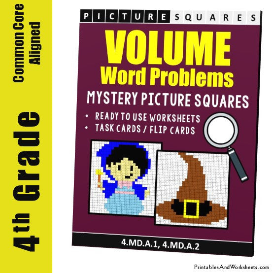 Grade 4 Liquid Volume Word Problems Mystery Pictures Coloring Worksheets / Task Cards
