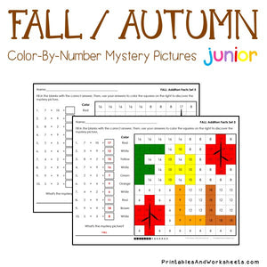 Fall/Autumn Color-By-Number: Addition