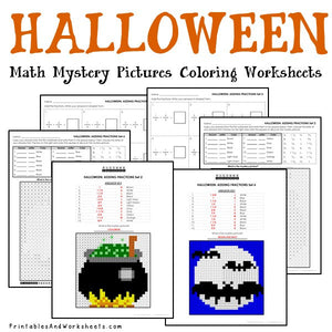 Halloween Coloring Worksheets - Fractions