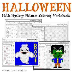 Halloween Mystery Picture Coloring Worksheets - Subtraction