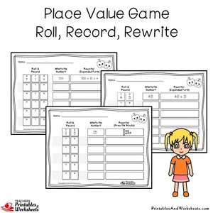 Place Value Game - Roll, Record, Rewrite Sample