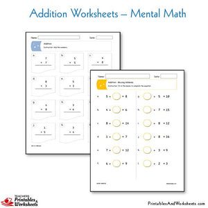 Addition Mental Math Worksheets