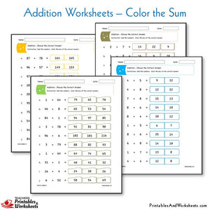 Addition Worksheets - Color the Sum