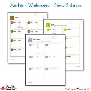 Addition Worksheets - Show Your Solution