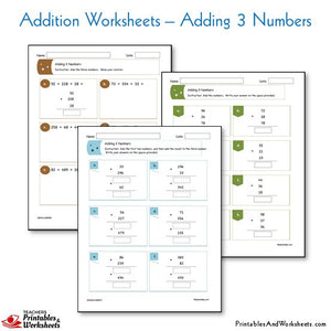 Addition Worksheets - Adding 3 Numbers Worksheets