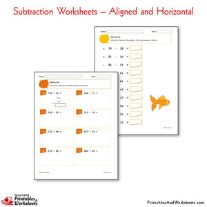 Subtraction Worksheets Bundle - Aligned and Horizontal