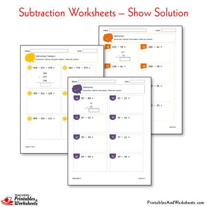 Subtraction Worksheets Bundle - Show Your Solution