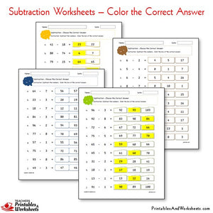 Subtraction Worksheets Bundle - Color the Correct Answer