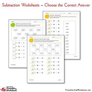 Subtraction Worksheets Bundle - Choose the Correct Answer