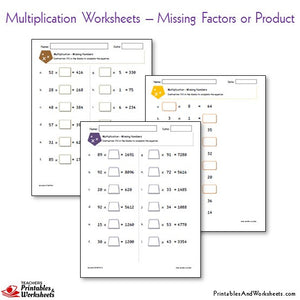 Multiplication Worksheets Bundle - Missing Factors or Product