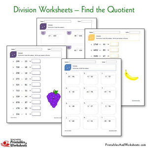 Division Worksheets Bundle - Find the Quotient