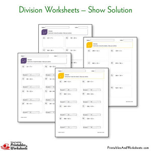 Division Worksheets Bundle - Show your Solution