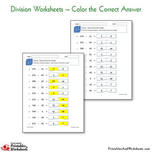 Division Worksheets Bundle - Color the Correct Answer