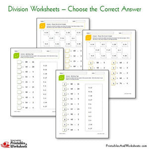 Division Worksheets Bundle - Choose the Correct Answer