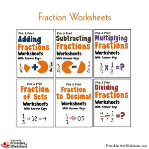 Fractions Worksheets with Answer Keys Operations
