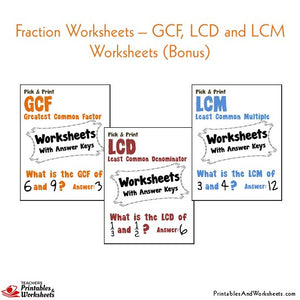 Fractions Worksheets with Answer Keys GCF, LCM, LCD