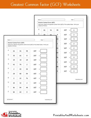 Greatest Common Factor (CF) Worksheets Sample