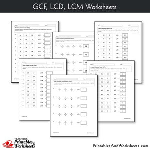 GCF LCD LCM Worksheets With Answer Keys Sample