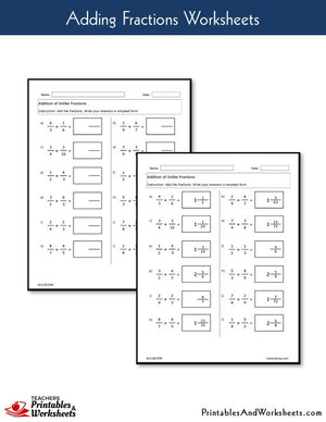 Adding Fractions Worksheets with Answer Keys Sample