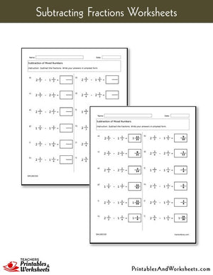 Subtracting Fractions Worksheets with Answer Keys Sample
