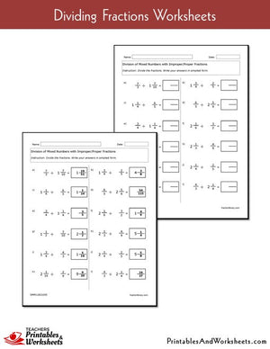 Dividing Fractions Worksheets with Answer Keys Sample