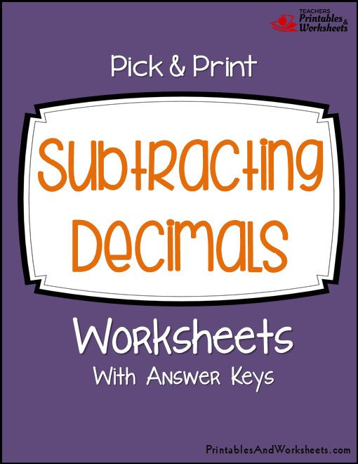 Subtracting Decimals Worksheets