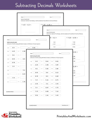 Subtracting Decimals Worksheets Sample