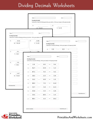 Dividing Decimals Worksheets Sample