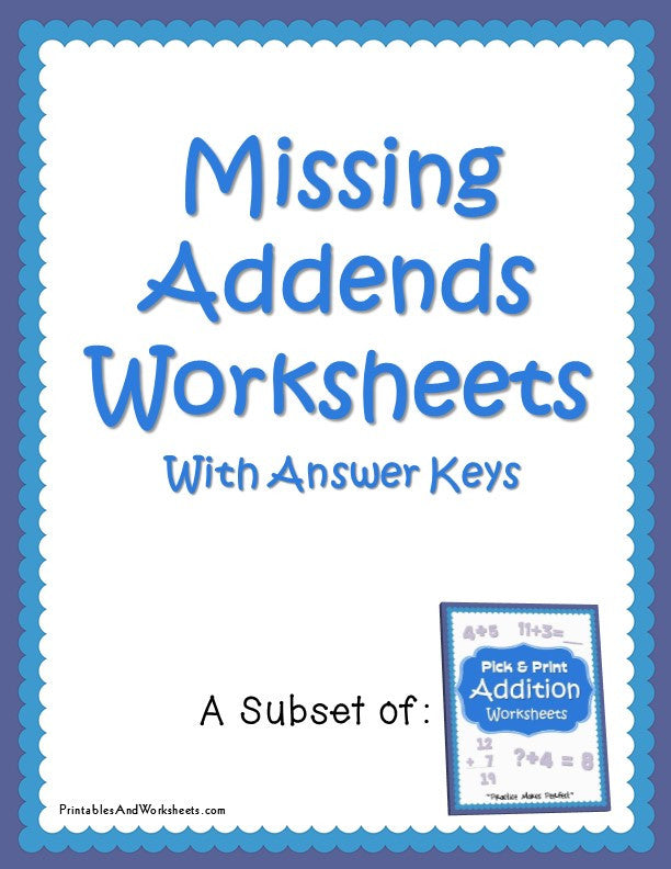 Missing Addends Worksheets with Answer Keys Cover