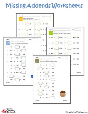 Missing Addends Worksheets with Answer Keys Sample