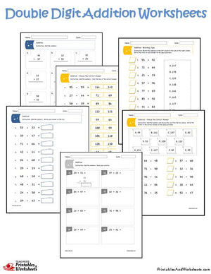 Double Digit Addition Worksheets with Answer Keys Sample