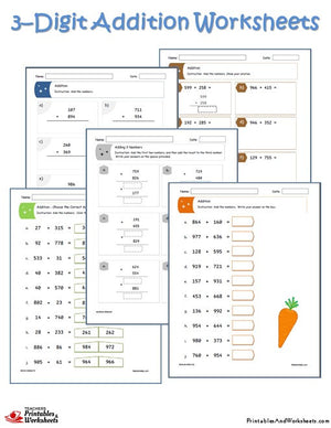 3 Digit Addition Worksheets Sample