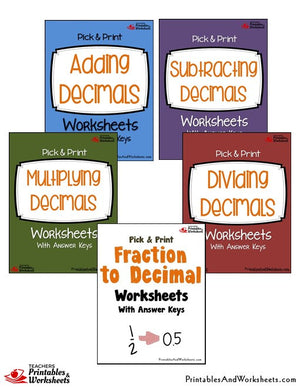 Adding Subtracting Multiplying Dividing Decimals Worksheets Bundle Covers