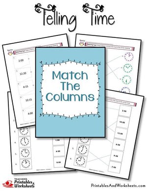 Telling Time Printable Worksheets Match the Columns