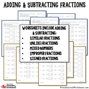 Adding and Subtracting Fractions Worksheets with Answer Keys Sample