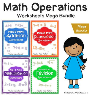 Math Basic Operations Addition Subtraction Multiplication Division Worksheets Bundle Cover